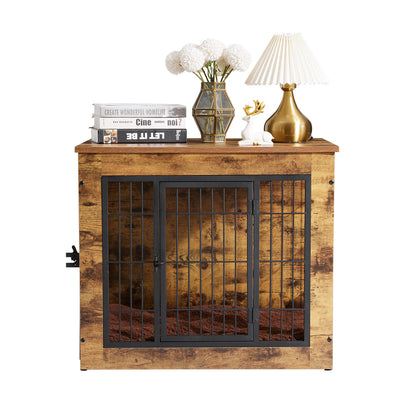 Farmhouse-Inspired Wooden Dog Crate with Double Doors – Decorative Kennel for Small to Medium Dogs