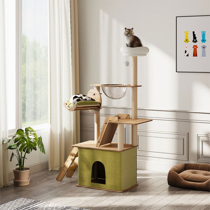 Luxurious 6-Tier Cat Tower with Scratching Board, Rotatable Hammock & Acrylic Capsule – Space-saving Multifunctional Playground