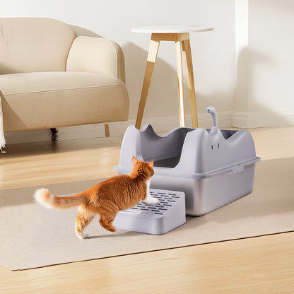 Large Stainless Steel Cat Litter Box with Removable Filter Board and Anti-Slip Base