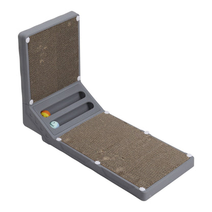 L-Shaped Corrugated Cat Scratcher with Rolling Ball Toys – Wall-Fit Design for Claw Care & Play