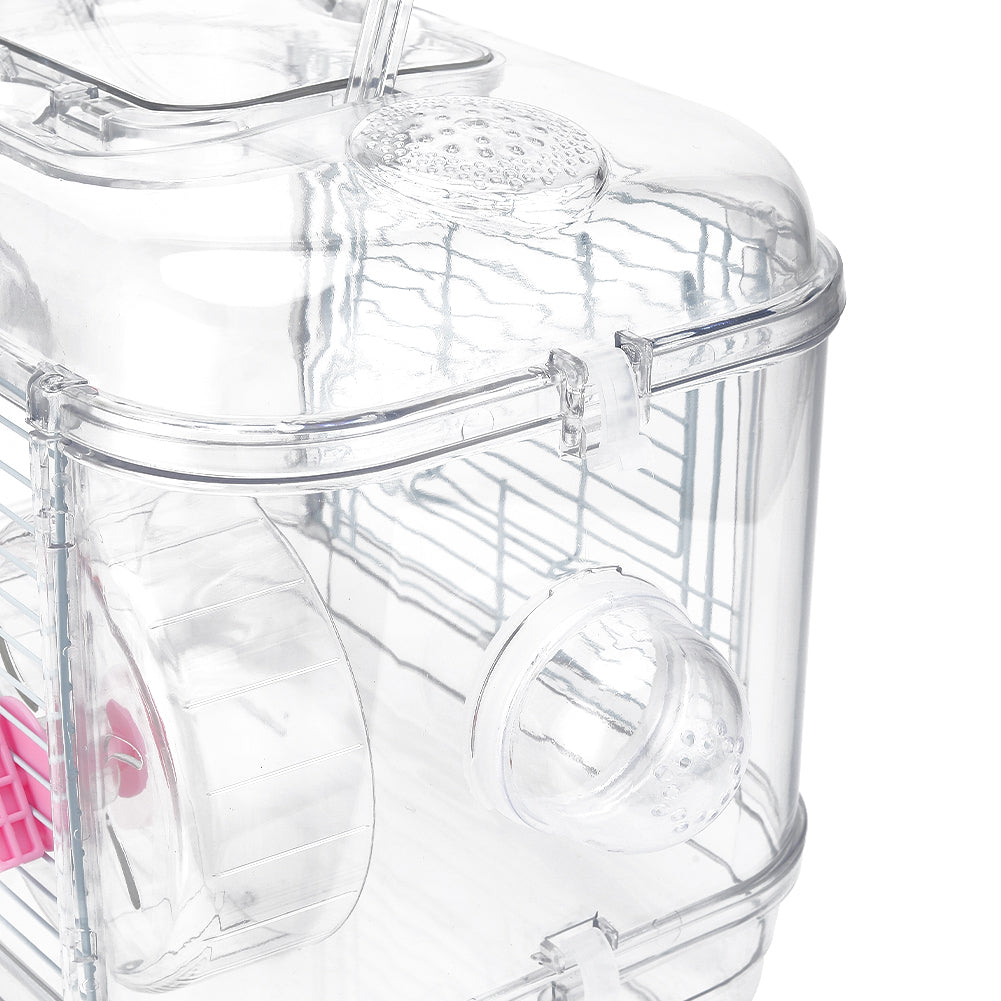 Double-Layer Transparent Hamster Cage with Hidden Handle and Tunnel