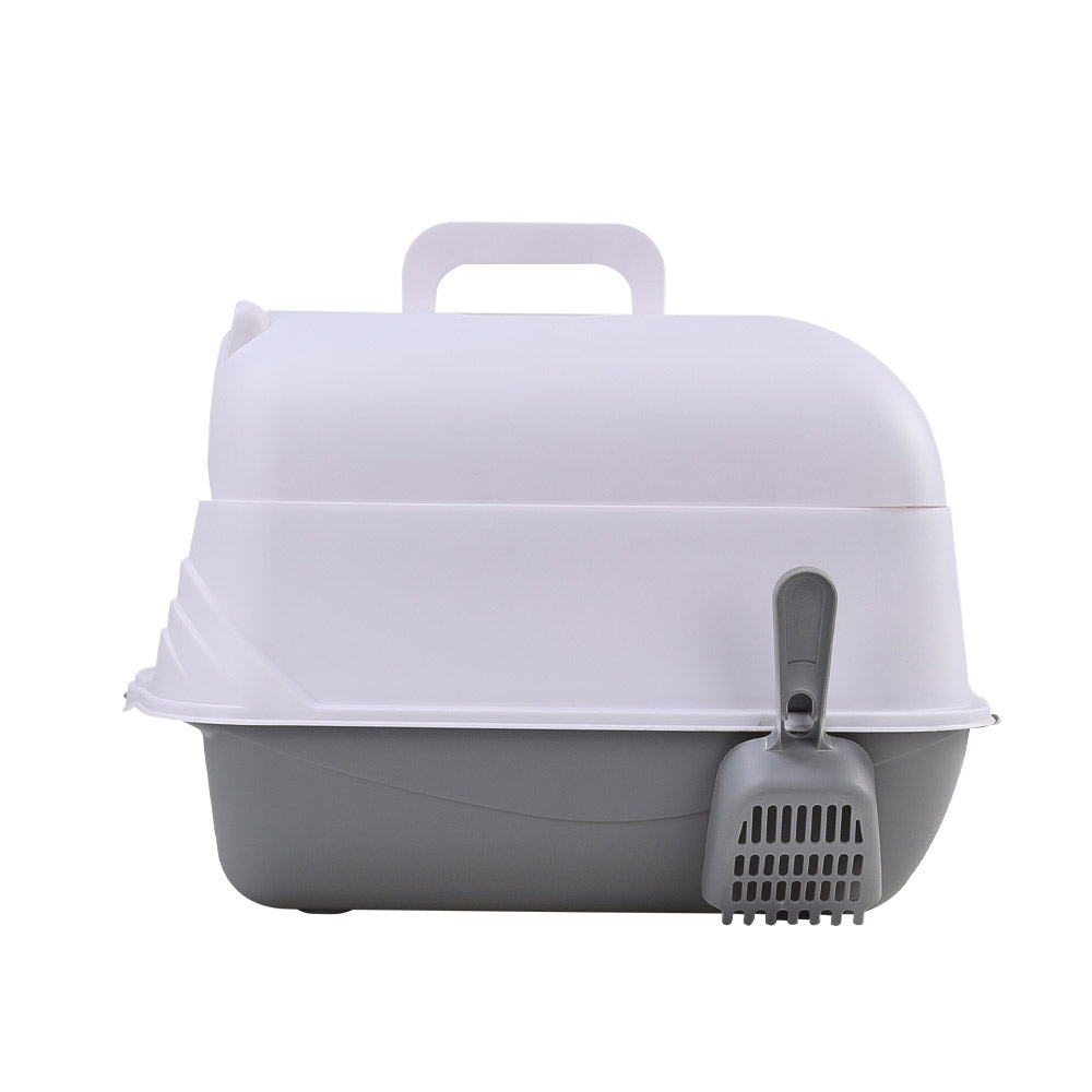 Detachable Cat Litter Box with Deodorising Compartment – Grey & White, Easy-to-Clean Design