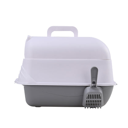 Detachable Cat Litter Box with Deodorising Compartment – Grey & White, Easy-to-Clean Design