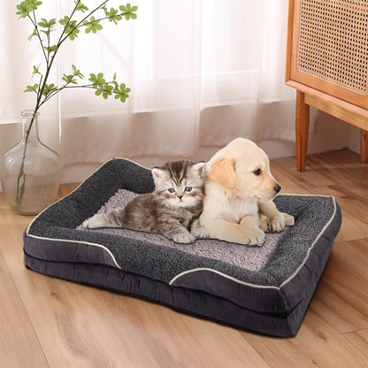 Dark Grey Anti-Slip Pet Bed with Plush Interior & Removable Cover