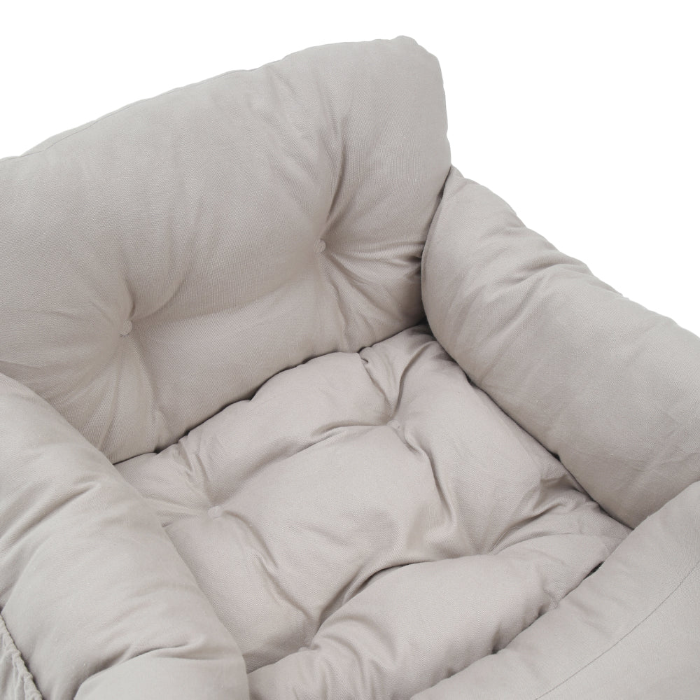 Light Grey Travel Pet Bed with Storage Pockets – Cozy Car Seat Protector with Safety Straps