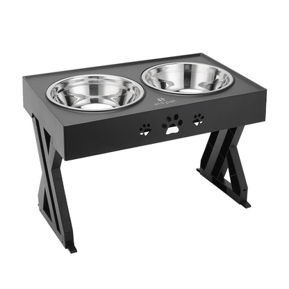 Adjustable Elevated Dog Feeder with 2 Stainless Steel Bowls – Foldable Raised Stand for Food & Water