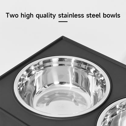 Adjustable Elevated Dog Feeder with 2 Stainless Steel Bowls – Foldable Raised Stand for Food & Water