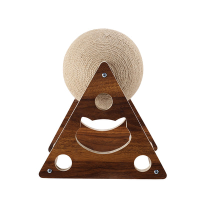 Natural Sisal Cat Scratching Ball – 360° Rotating Toy with Stable Wooden Frame