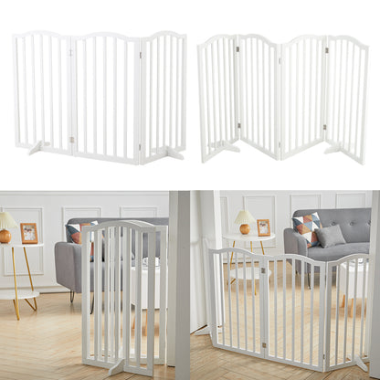 Foldable Freestanding 3/4-Panel Wooden Pet Gate with Base — Expandable Barrier for Pets