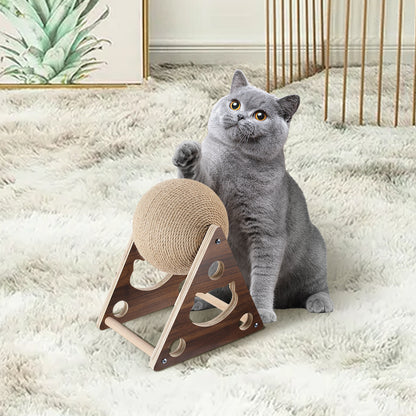 Natural Sisal Cat Scratching Ball – 360° Rotating Toy with Stable Wooden Frame