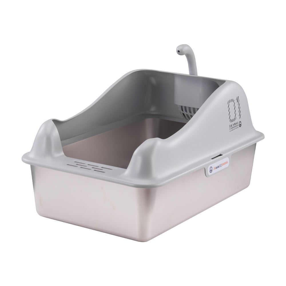 Large Stainless Steel Cat Litter Box with Removable Filter and Anti-Slip Base