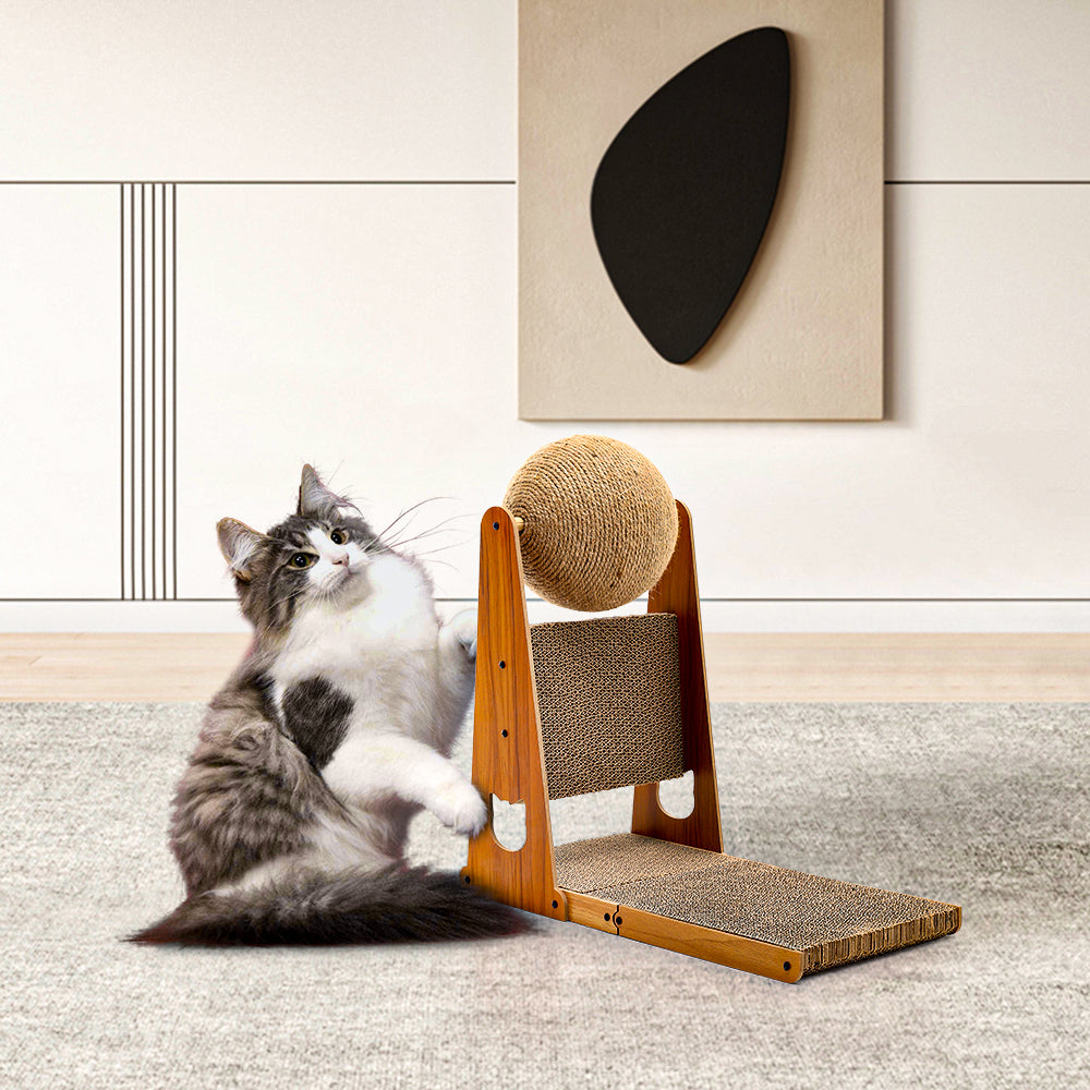 L-Shaped Cat Scratcher with Sisal Ball – Compact Design for Scratching, Climbing & Play