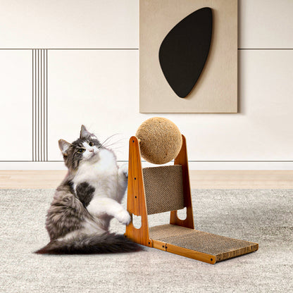 L-Shaped Cat Scratcher with Sisal Ball – Compact Design for Scratching, Climbing & Play