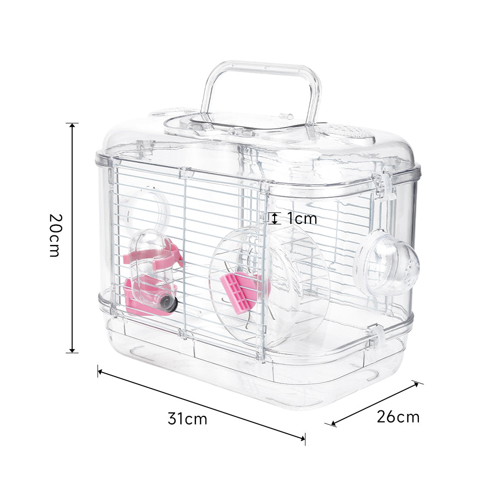 Double-Layer Transparent Hamster Cage with Hidden Handle and Tunnel