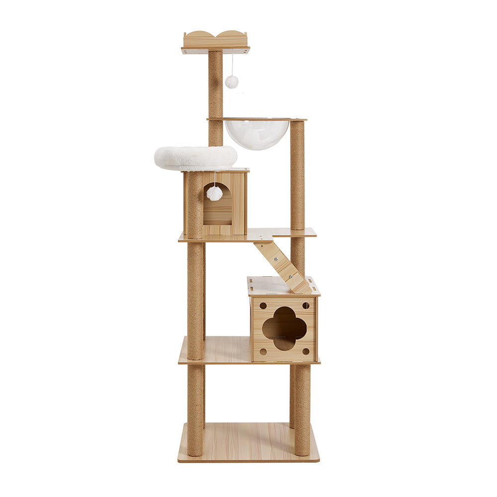 Cat Tree with Perches, Condo & Acrylic Capsule – Sturdy MDF Structure with Hemp Rope Posts – Ideal for Active Cats