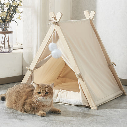 Pet Tent Teepee – Cozy Retreat with Thick Cushion & Sturdy Pine Frame