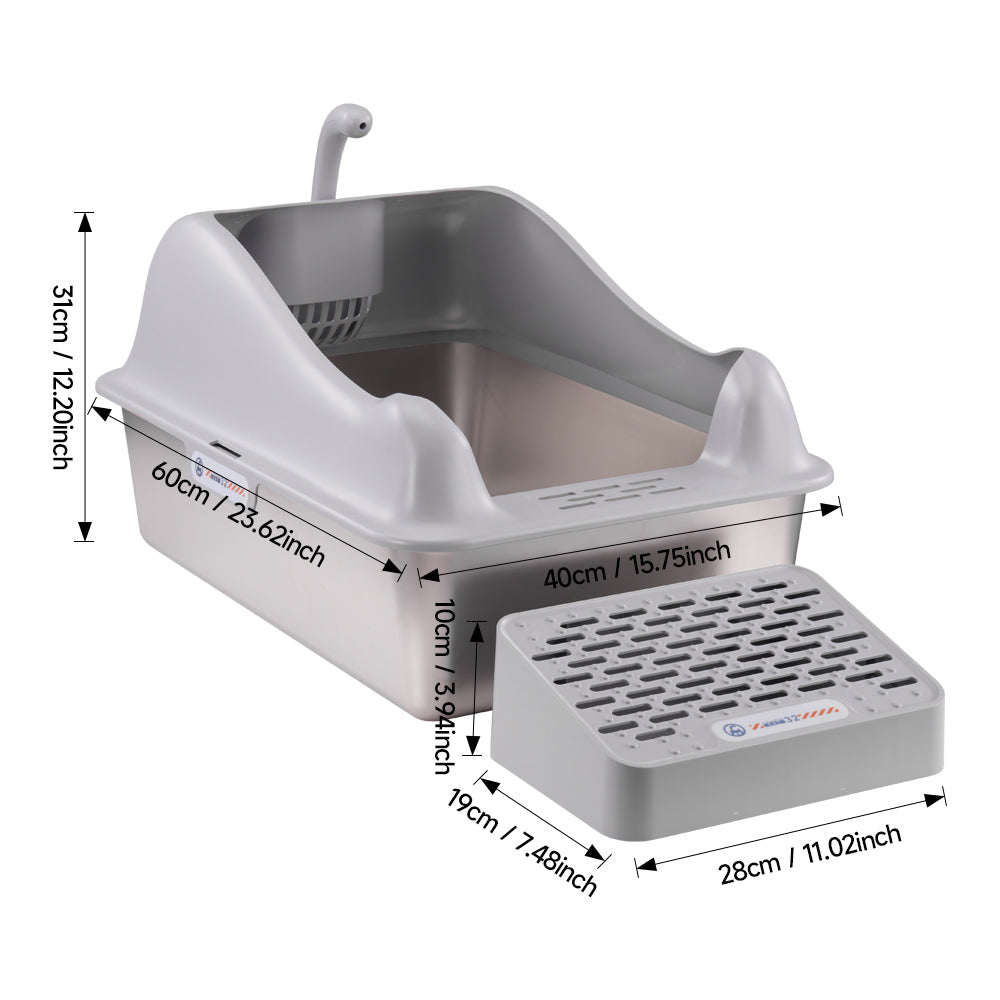 Large Stainless Steel Cat Litter Box with Removable Filter and Anti-Slip Base