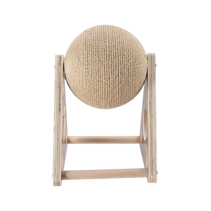 Natural Sisal Cat Scratching Ball – 360° Rotating Toy with Stable Wooden Frame