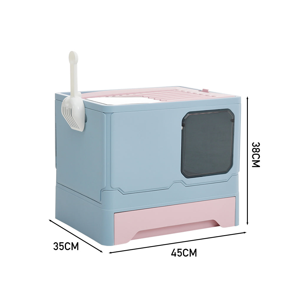 Foldable Enclosed Cat Litter Box with Pull-Out Drawer and Scoop – Odour-Controlled, Easy-Clean Design