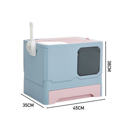 Foldable Enclosed Cat Litter Box with Pull-Out Drawer and Scoop – Odour-Controlled, Easy-Clean Design