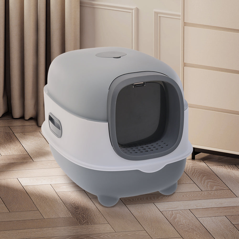 Large Hooded Cat Litter Box with Built-in UV Sterilization and Dual-Entry Design
