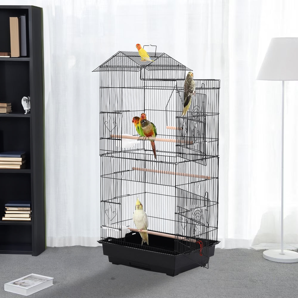 Large Metal Bird Cage with Swing, Perches, and Feeding Stations – Ideal for Small to Medium Pet Birds
