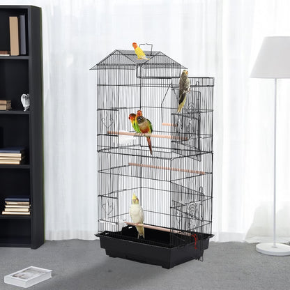 Large Metal Bird Cage with Swing, Perches, and Feeding Stations – Ideal for Small to Medium Pet Birds