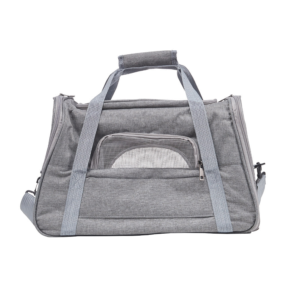 Grey Oxford Pet Travel Carrier – Soft-Sided, Foldable & Breathable Design