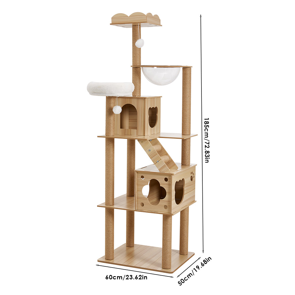Cat Tree with Perches, Condo & Acrylic Capsule – Sturdy MDF Structure with Hemp Rope Posts – Ideal for Active Cats