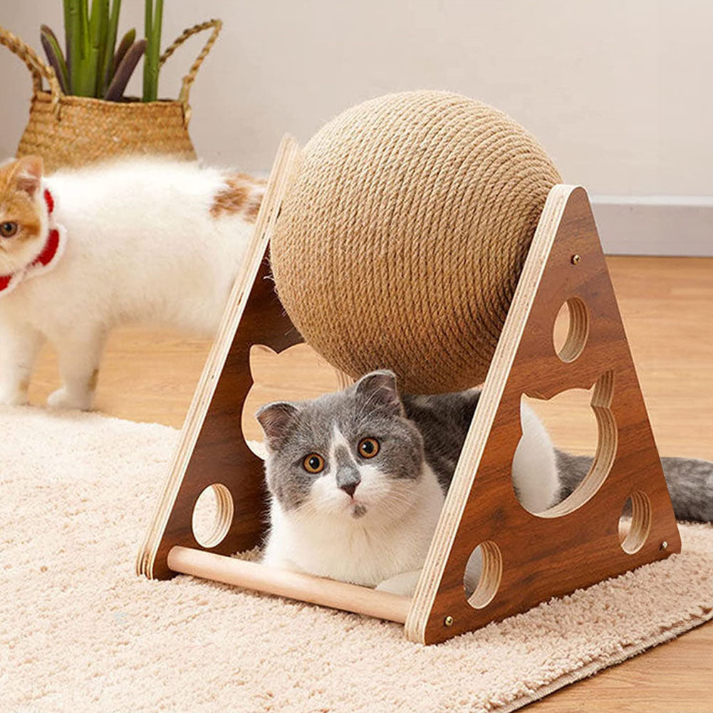 Cat Scratching Ball – Natural Sisal Interactive Pet Toy with Wooden Base