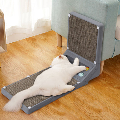 L-Shaped Corrugated Cat Scratcher with Rolling Ball Toys – Wall-Fit Design for Claw Care & Play