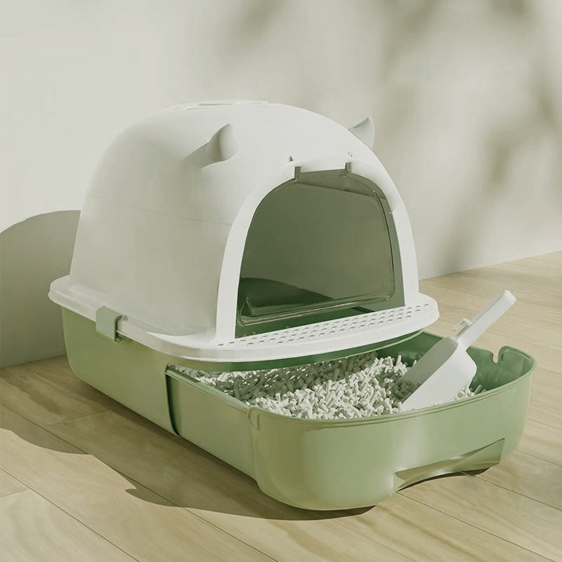 Fully Enclosed Cat Litter Box with Pull-Out Drawer and Deodorizer – Space-Saving, Odour-Reducing Design