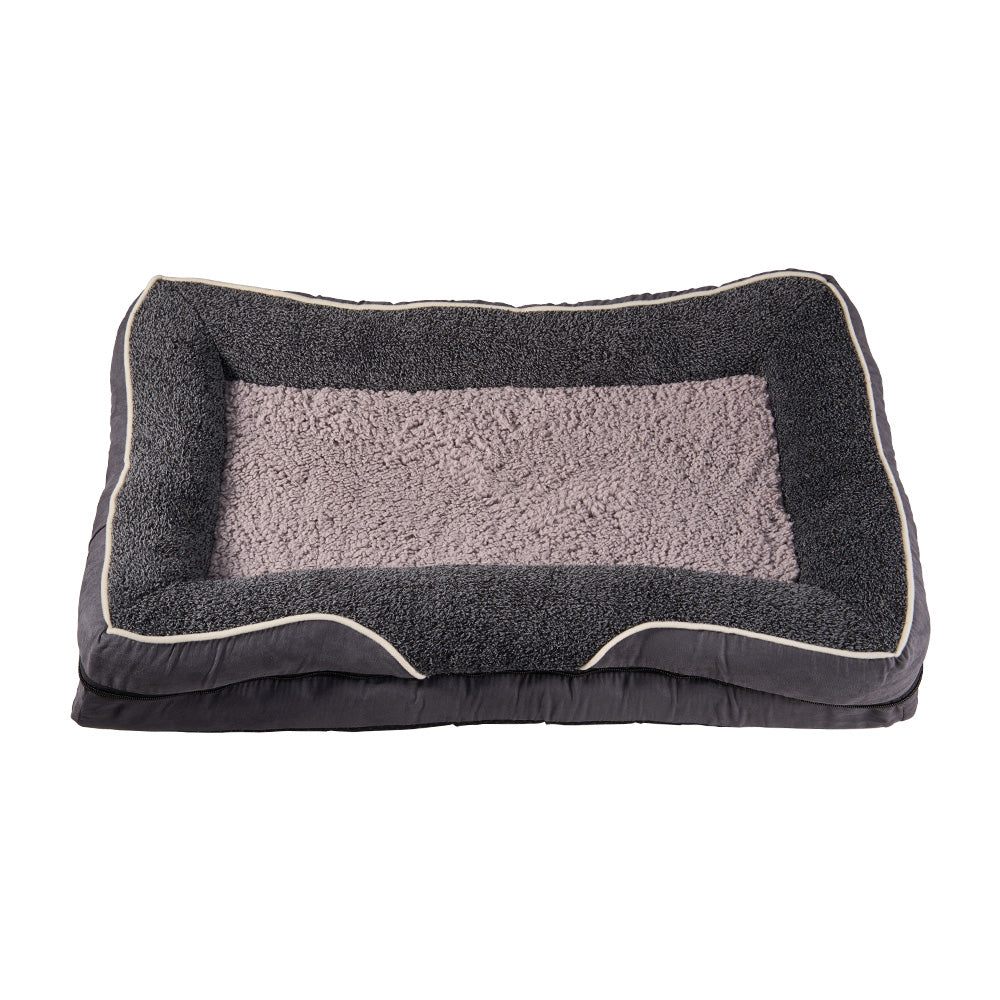 Dark Grey Anti-Slip Pet Bed with Plush Interior & Removable Cover