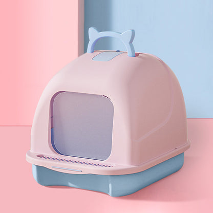 Durable Flip-Top Cat Litter Box with Odour Control & Scoop