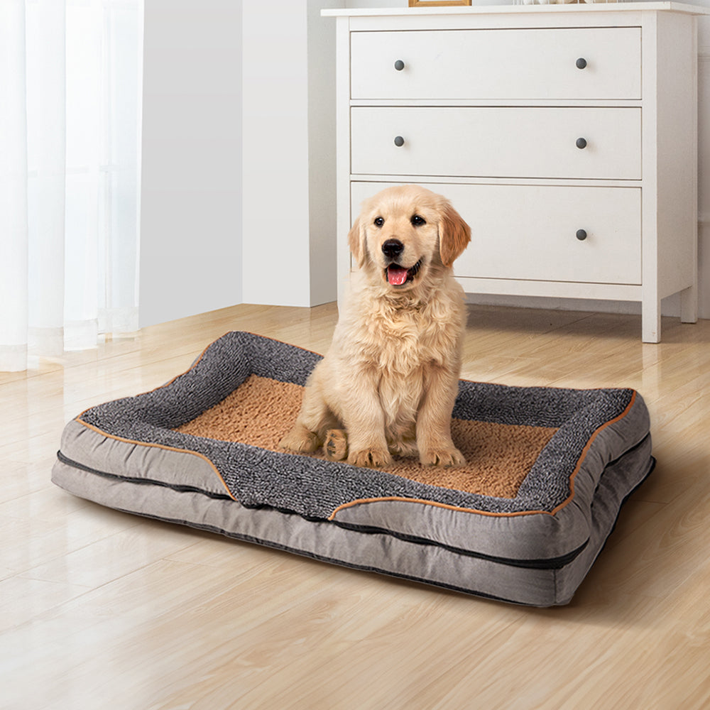 Medium-Sized Anti-Slip Plush Pet Sleeping Bed with Elevated Pillow and Removable Cover