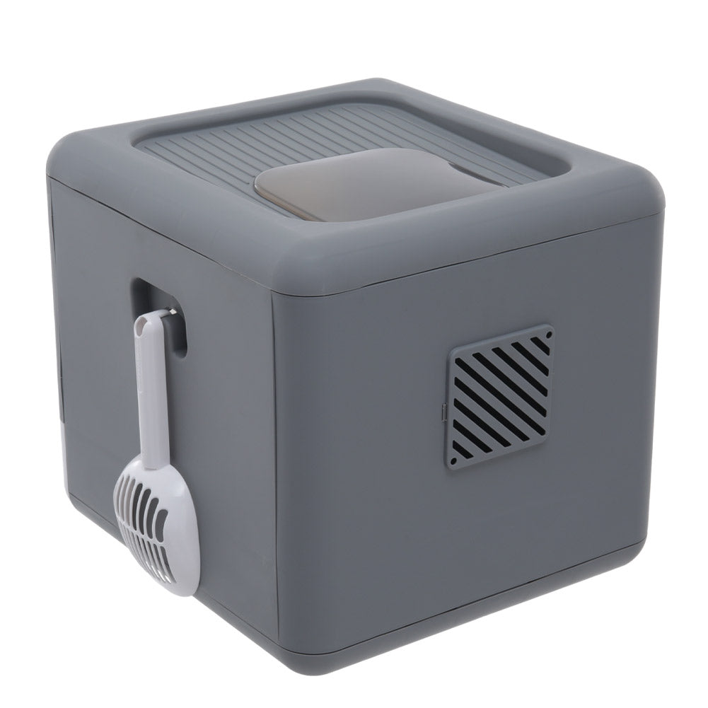Fully Enclosed Cat Litter Box – Double Door, Easy Clean Design in Grey