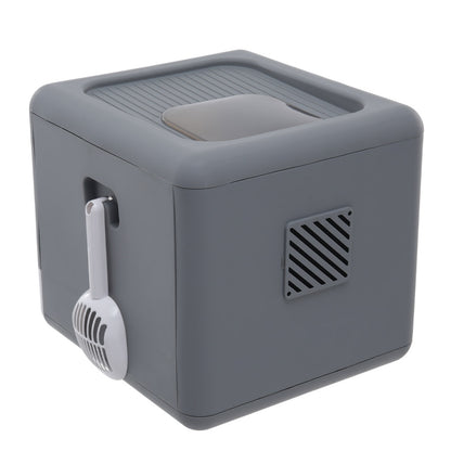 Fully Enclosed Cat Litter Box – Double Door, Easy Clean Design in Grey