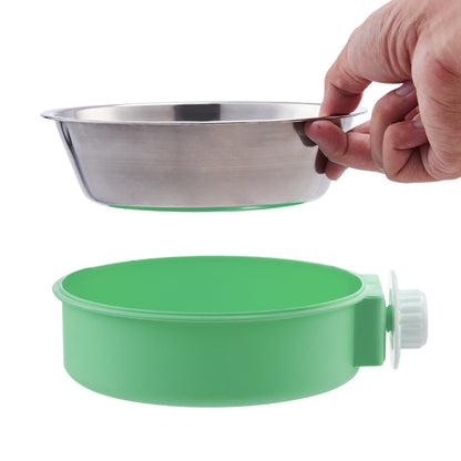 Two-in-One Stainless Steel & Plastic Cage Hanging Pet Feeder – Green, For Cats and Dogs