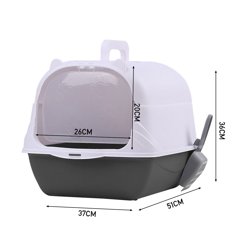 Detachable Cat Litter Box with Deodorising Compartment – Grey & White, Easy-to-Clean Design