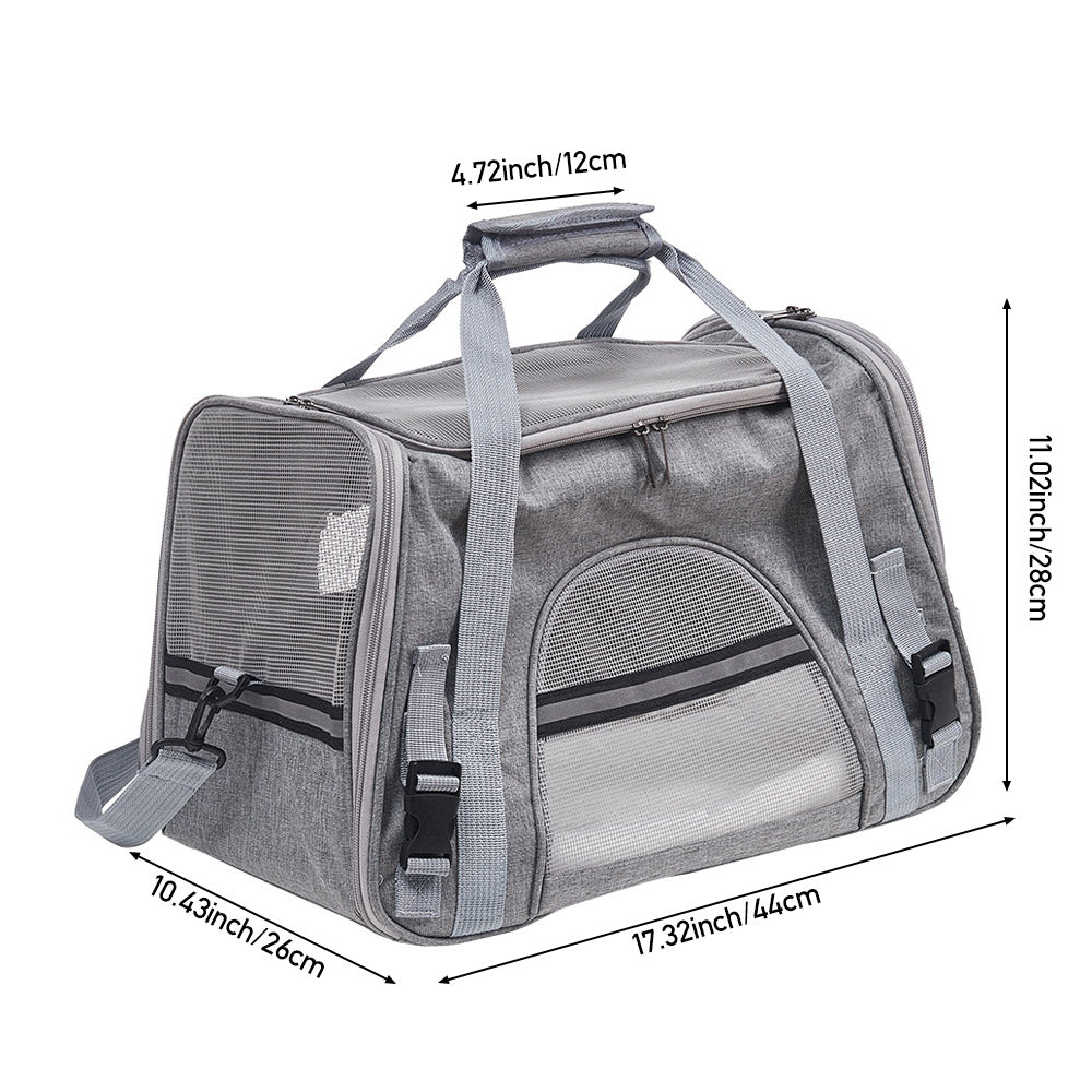 Grey Oxford Pet Travel Carrier – Soft-Sided, Foldable & Breathable Design