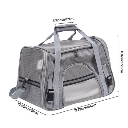 Grey Oxford Pet Travel Carrier – Soft-Sided, Foldable & Breathable Design