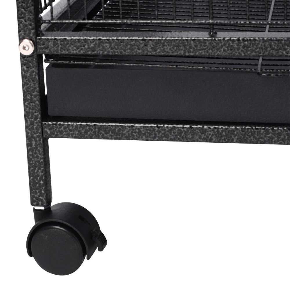 Spacious Open-Top Metal Bird Cage with Casters and Dual Feeding Doors
