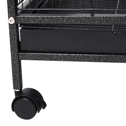 Spacious Open-Top Metal Bird Cage with Casters and Dual Feeding Doors