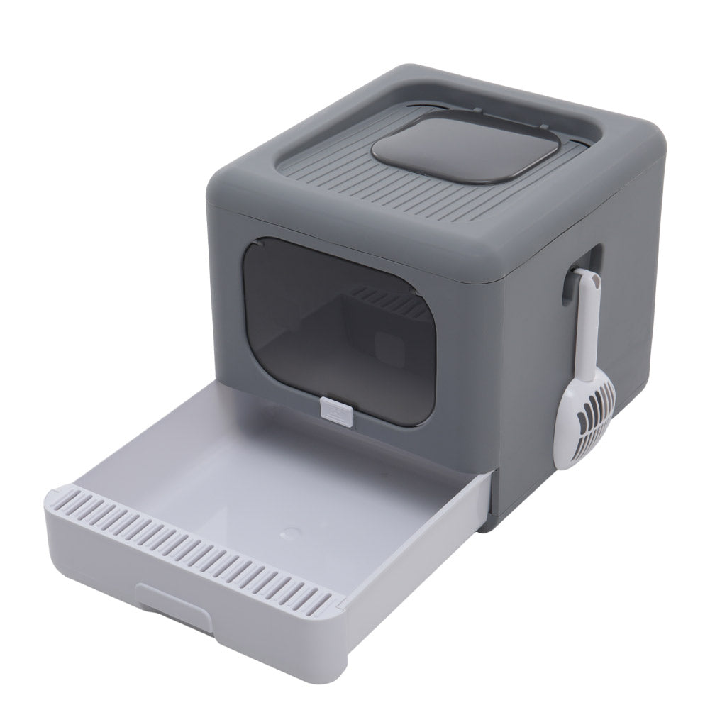 Fully Enclosed Cat Litter Box – Double Door, Easy Clean Design in Grey