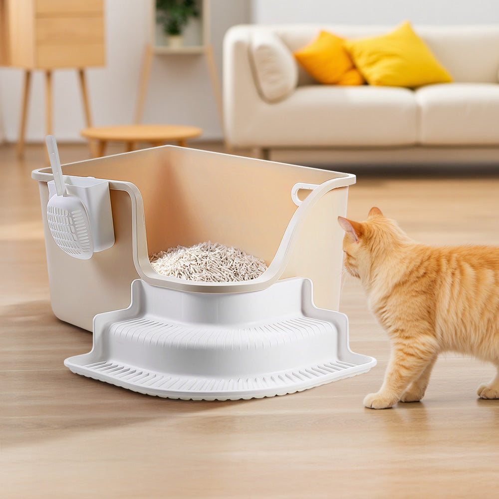 Open Top Cat Litter Box with Staircase – Spacious, Easy Access, and Effortless Cleaning