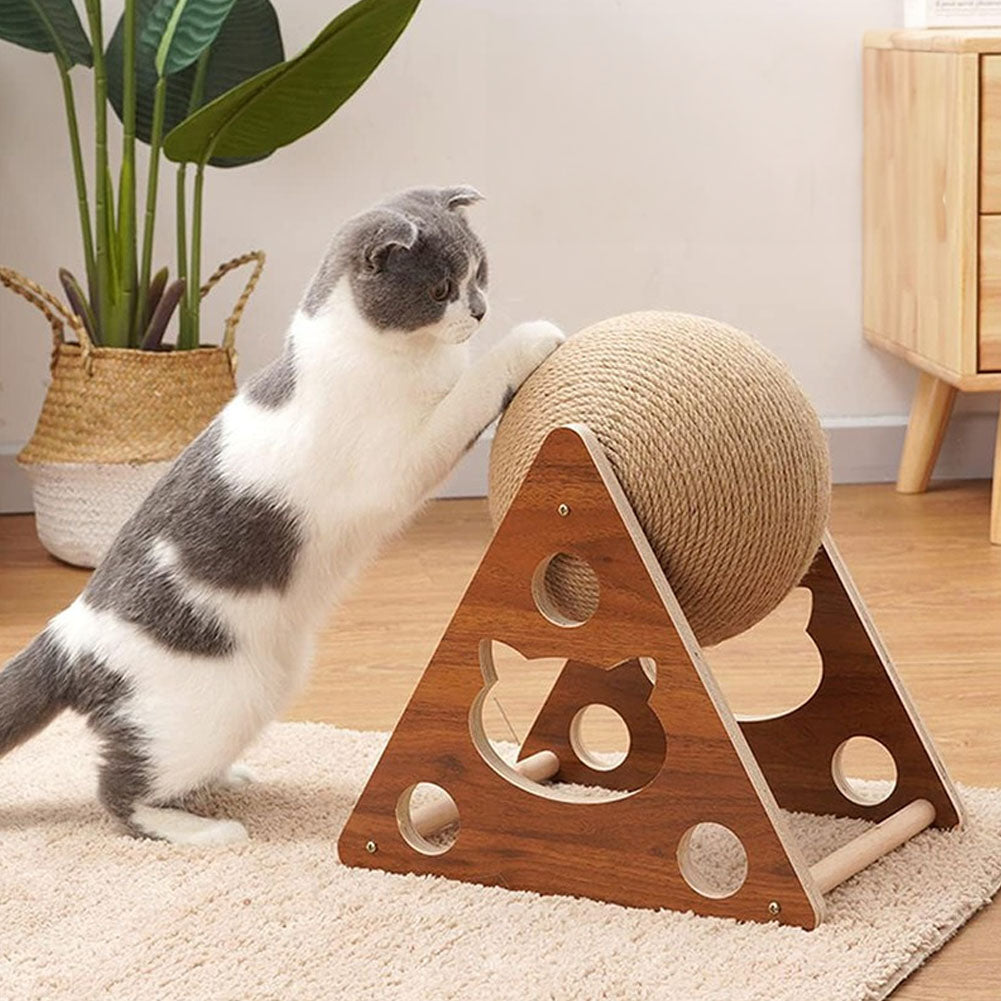 Cat Scratching Ball – Natural Sisal Interactive Pet Toy with Wooden Base