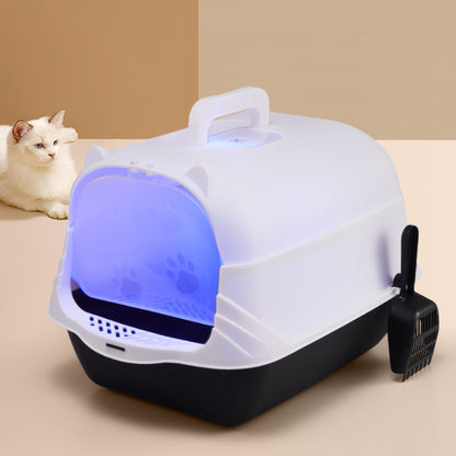 Large Enclosed Cat Litter Box with UV Disinfection Light – Odor Control and Easy-Clean Design