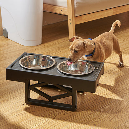Height Adjustable Pet Bowl Stand with 2 Stainless Steel Bowls – Portable, Hygienic, Non-Slip Design