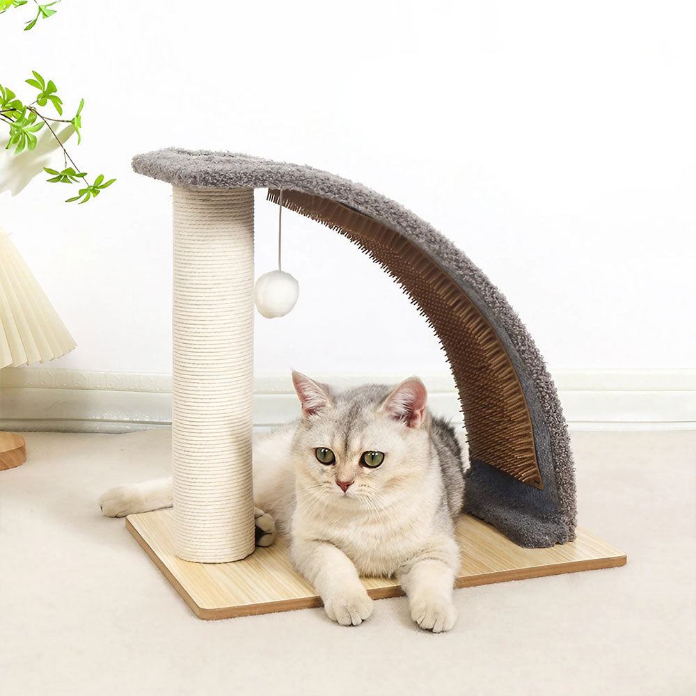 Slope-Design Sisal Cat Scratching Post with Hanging Ball and Back Scratcher