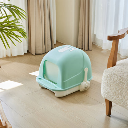 Durable Flip-Top Cat Litter Box with Odour Control & Scoop